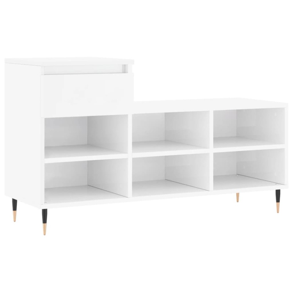 Mueble zapatero madera contrachapada blanco brillo 102x36x60