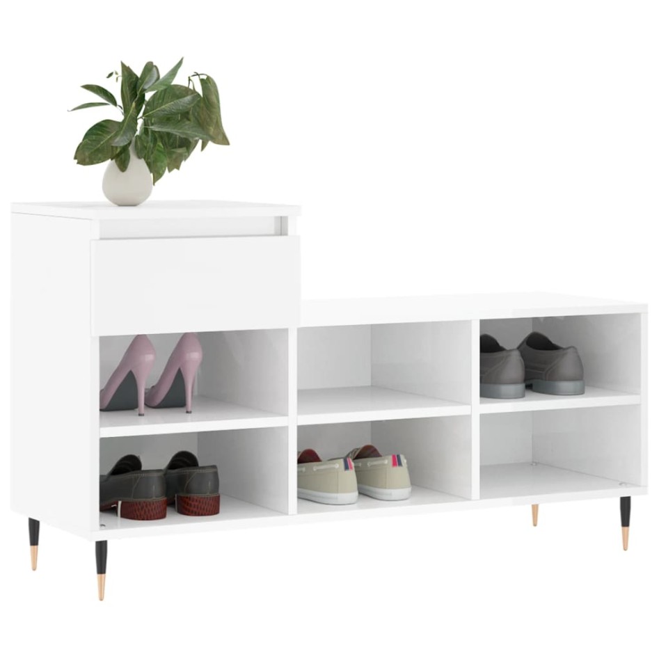 Mueble zapatero madera contrachapada blanco brillo 102x36x60