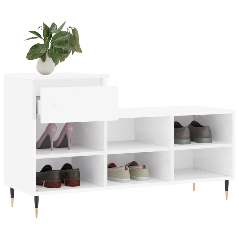 Mueble zapatero madera contrachapada blanco brillo 102x36x60