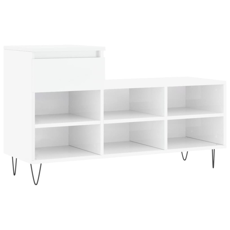 Mueble zapatero madera contrachapada blanco brillo 102x36x60