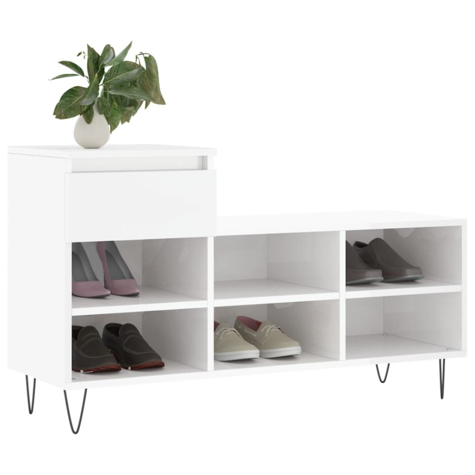 Mueble zapatero madera contrachapada blanco brillo 102x36x60