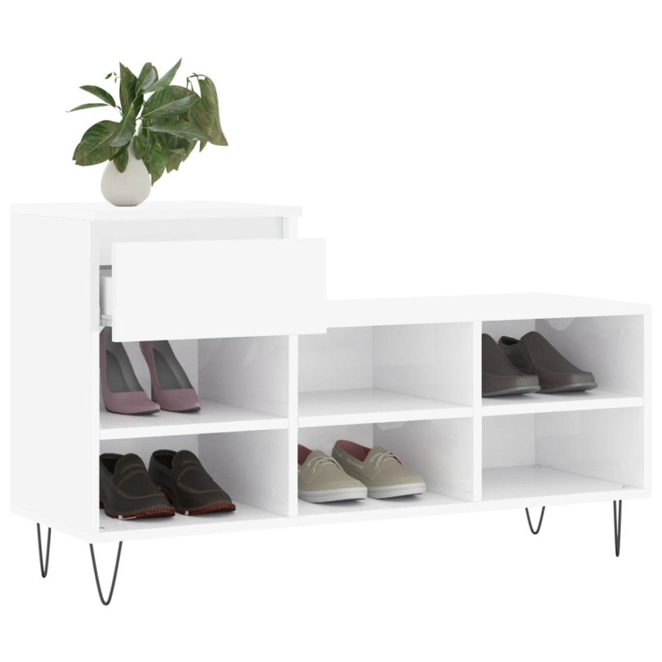 Mueble zapatero madera contrachapada blanco brillo 102x36x60