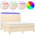 Cama box spring colchón y luces LED tela crema 160x200