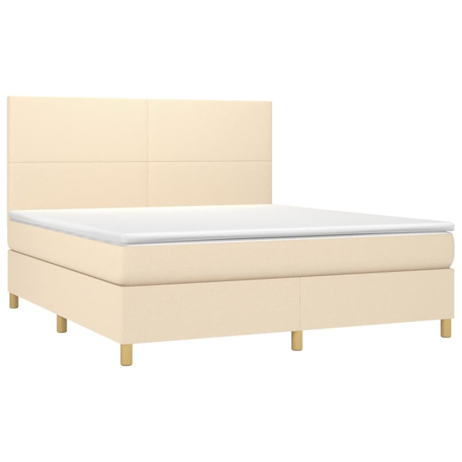 Cama box spring colchón y luces LED tela crema 160x200
