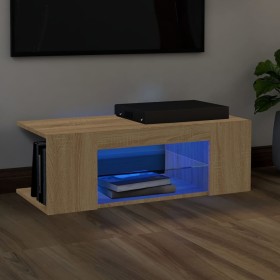 Mueble de TV con luces LED roble Sonoma 90x39x30