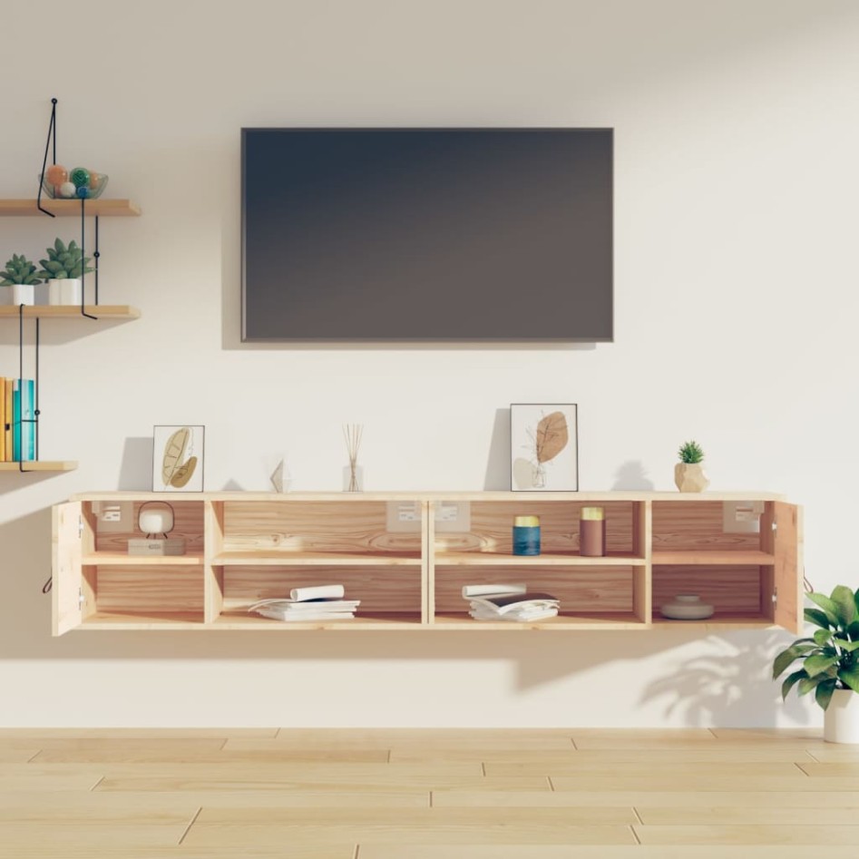 Armarios de pared 2 uds madera maciza de pino 80x30x30