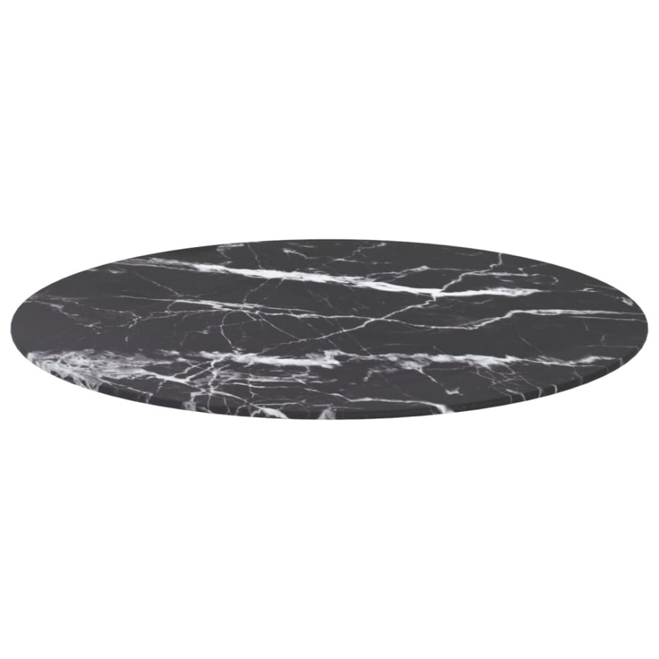 Tablero de mesa diseño mármol vidrio templado negro Ø70x0,8