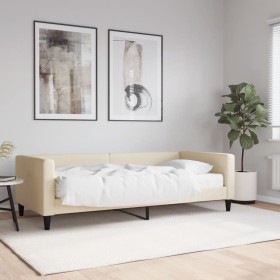 Sofá cama con colchón tela crema 90x200
