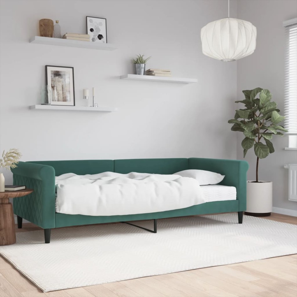 Sofá cama con colchón terciopelo verde oscuro 90x200