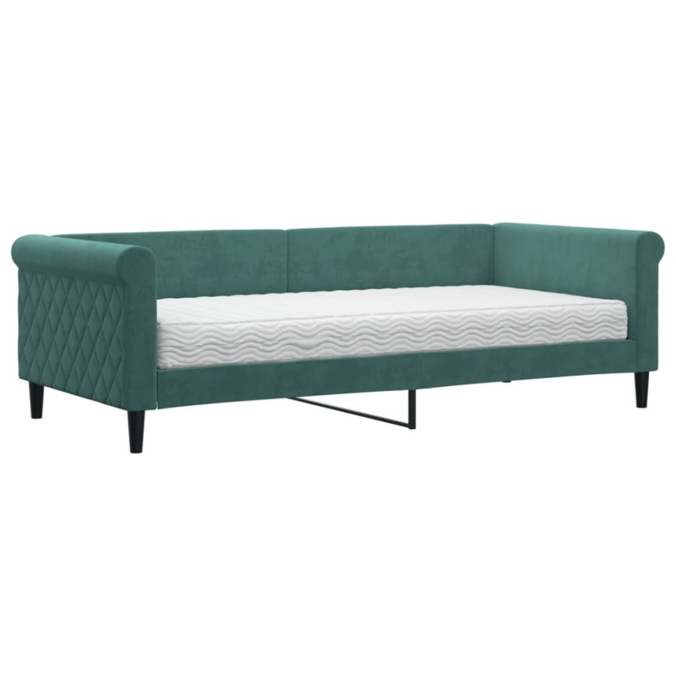 Sofá cama con colchón terciopelo verde oscuro 90x200