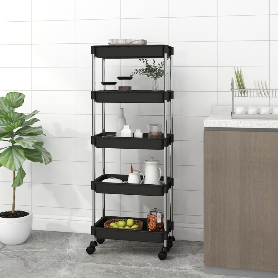Carrito de cocina 5 niveles hierro y ABS negro 42x29x128