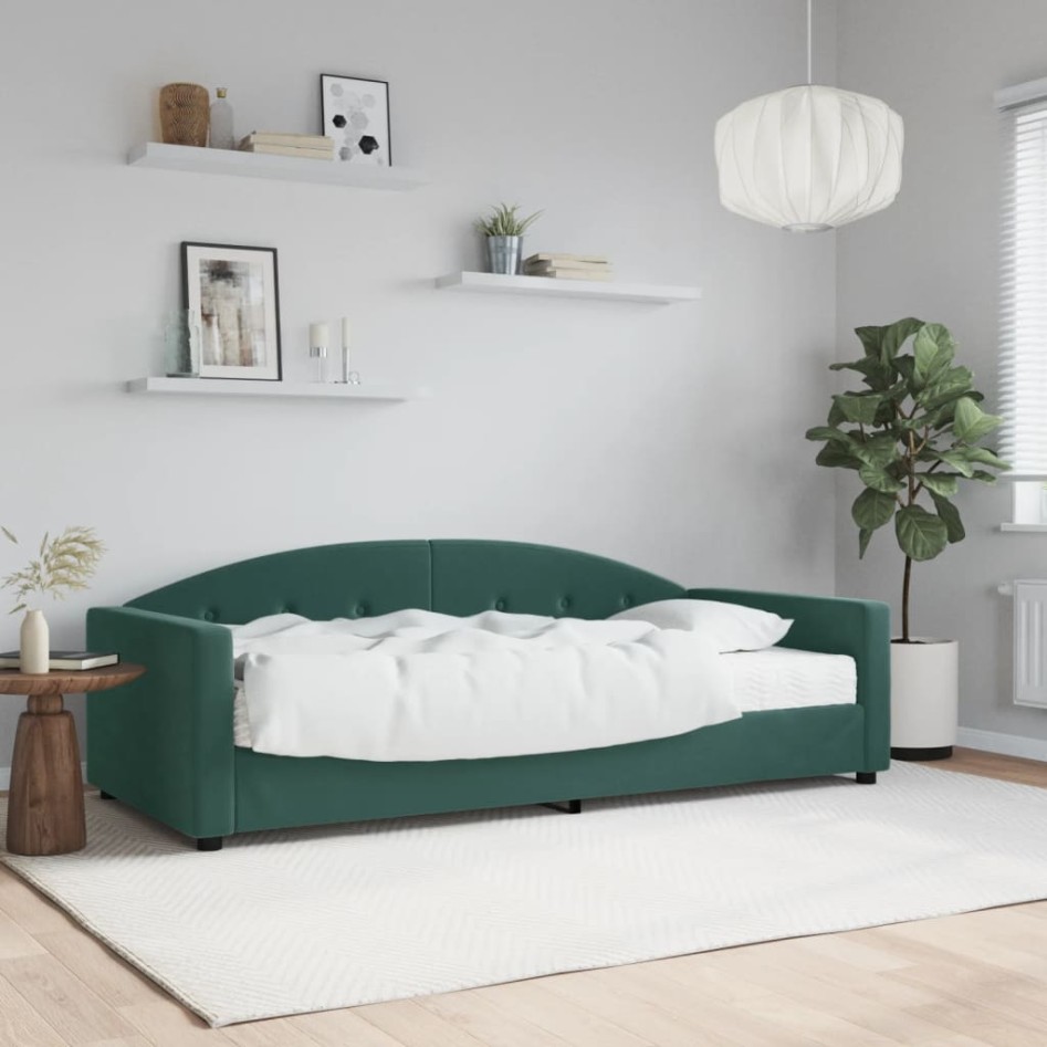 Sofá cama con colchón terciopelo verde oscuro 90x200