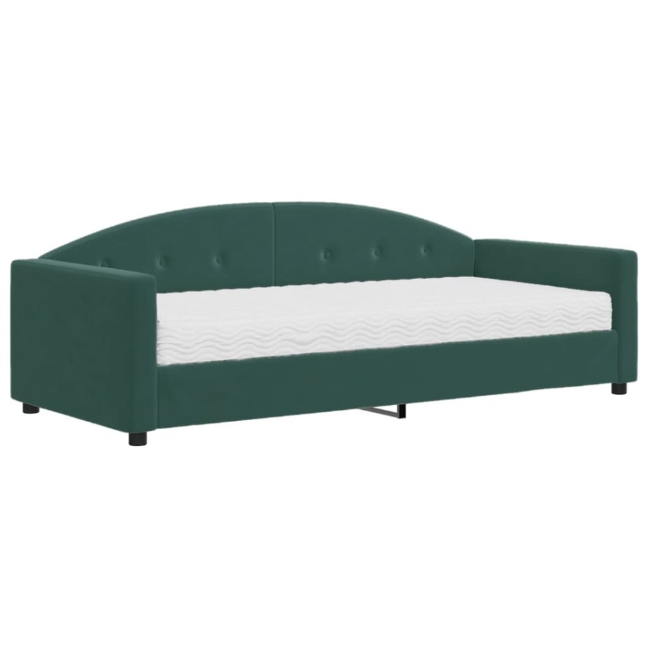 Sofá cama con colchón terciopelo verde oscuro 90x200