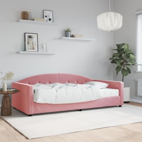 Sofá cama con colchón terciopelo rosa 100x200