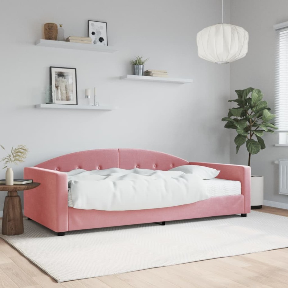 Sofá cama con colchón terciopelo rosa 100x200