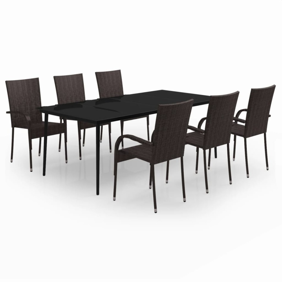 Juego de comedor para jardín 7 piezas negro y