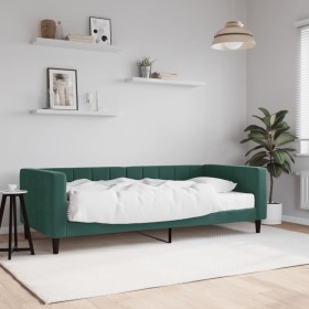 Sofá cama con colchón terciopelo verde oscuro 90x200