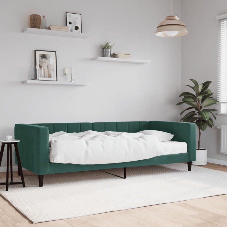 Sofá cama con colchón terciopelo verde oscuro 90x200