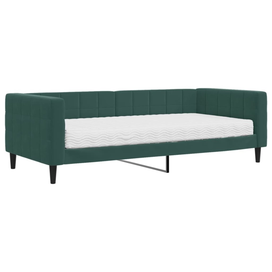 Sofá cama con colchón terciopelo verde oscuro 90x200