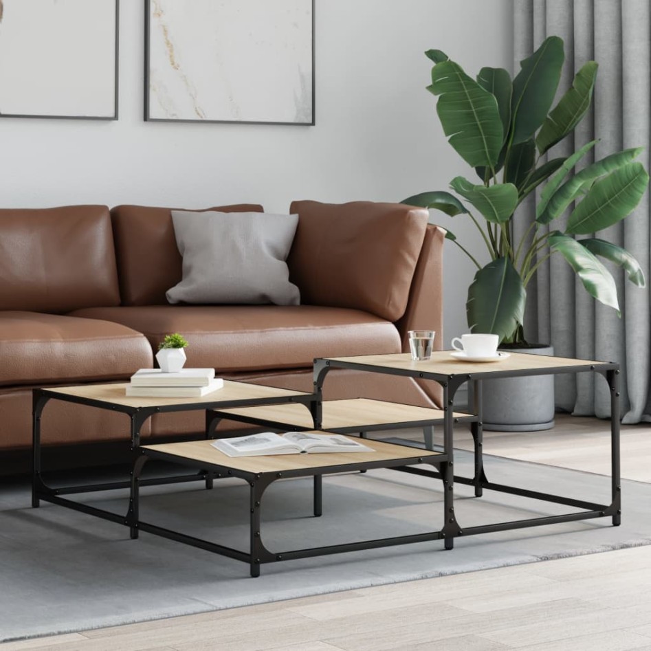 Mesa de centro madera de ingeniería roble Sonoma 107x107x40