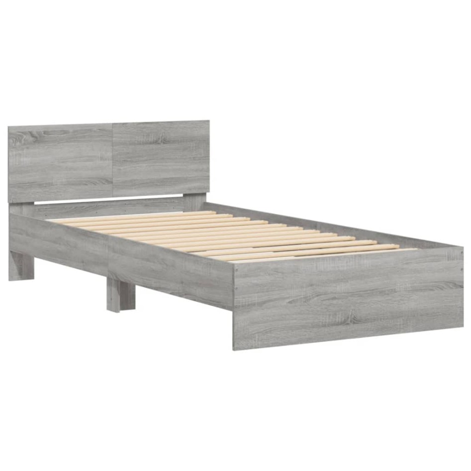 Cama con cabecero madera de ingeniería gris Sonoma 100x200