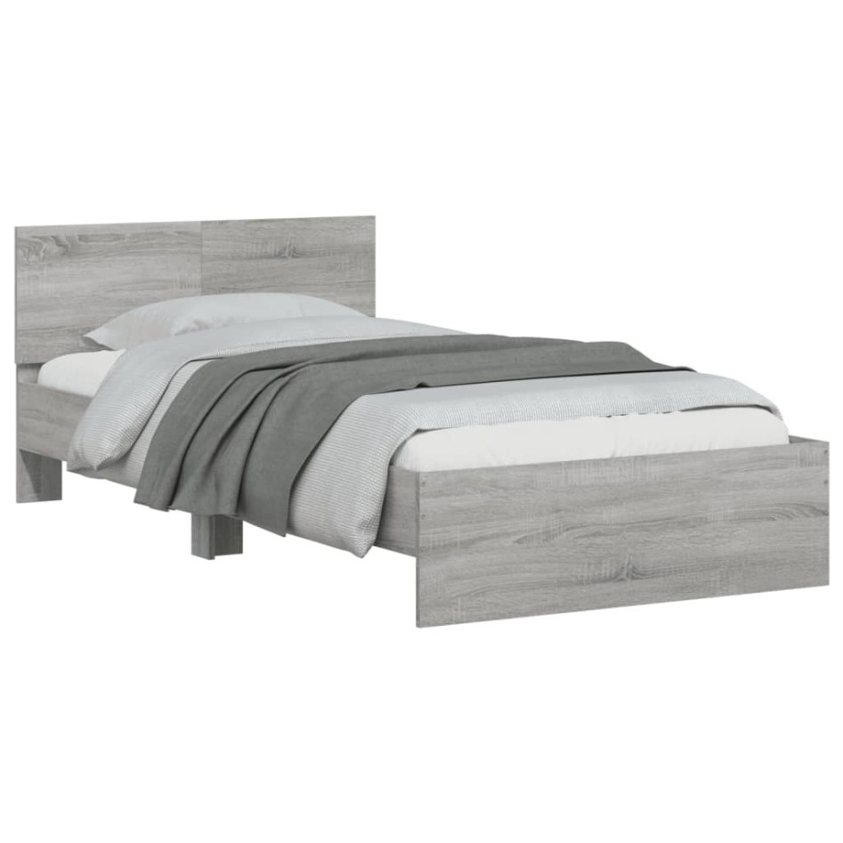 Cama con cabecero madera de ingeniería gris Sonoma 100x200
