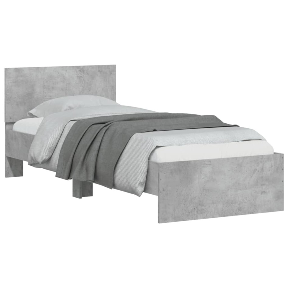 Cama con cabecero madera de ingeniería gris hormigón 75x190