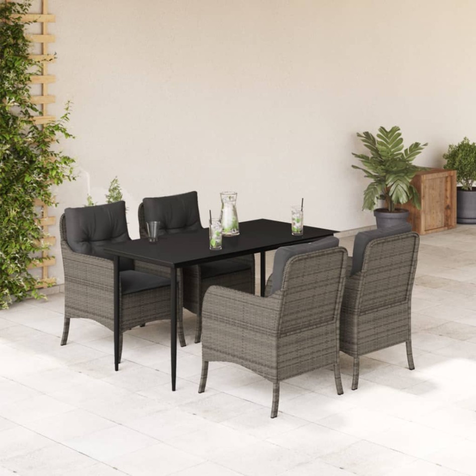 Set comedor de jardín 5 piezas con cojines ratán sintético
