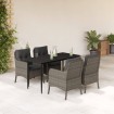Set comedor de jardín 5 piezas con cojines ratán sintético gris