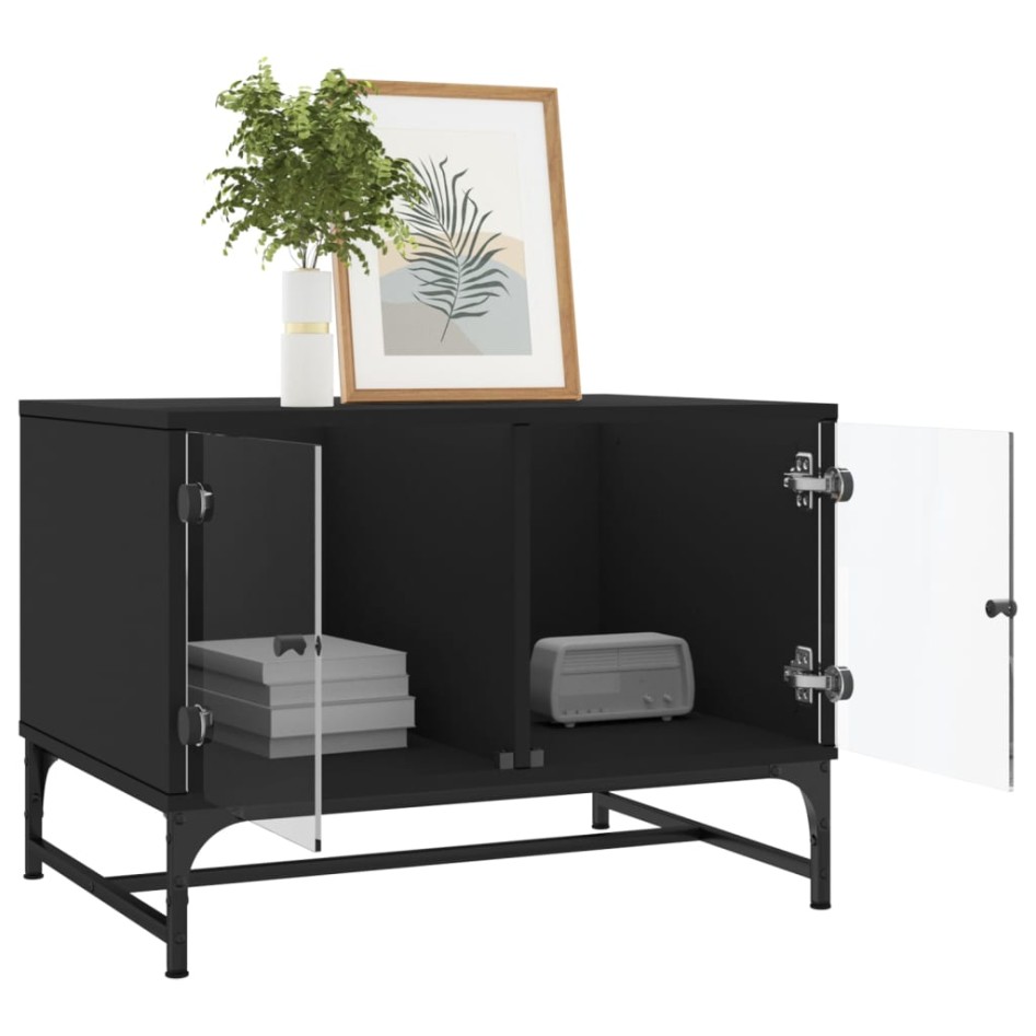 Mesa de centro con puertas de vidrio negra 68,5x50x50
