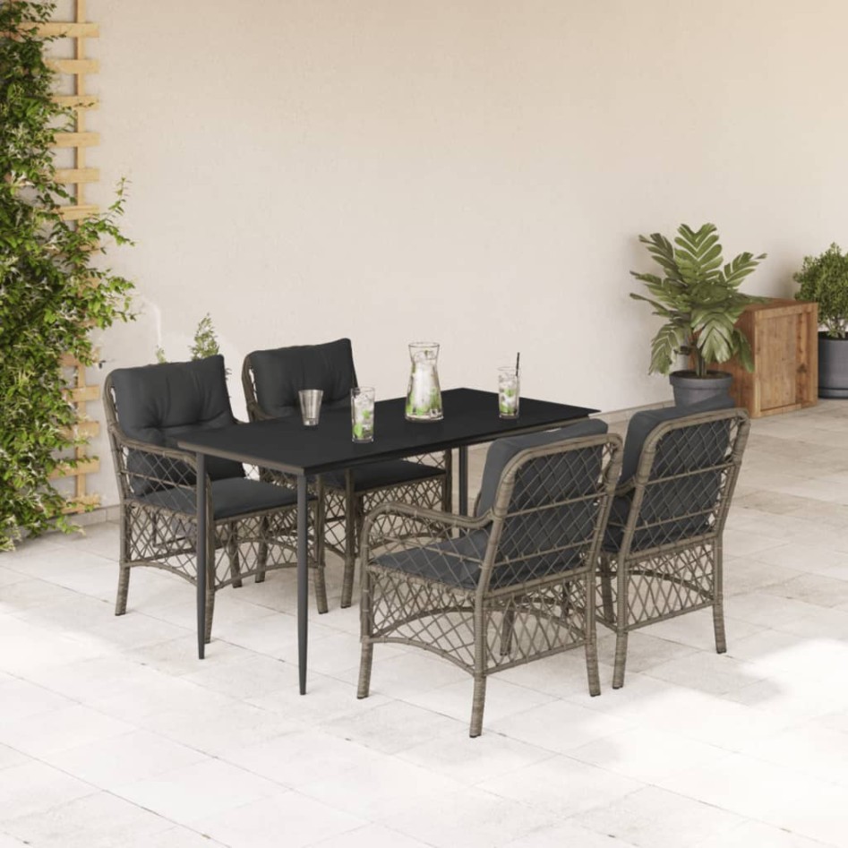 Set comedor de jardín 5 piezas con cojines ratán sintético