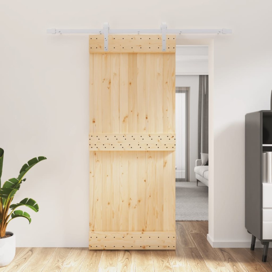 Puerta corredera con herrajes madera maciza de pino 85x210