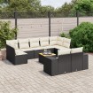 Set de sofás de jardín 10 pzas cojines ratán sintético negro