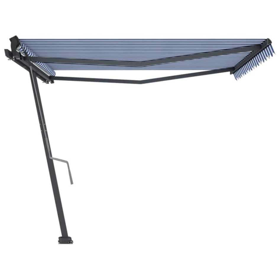 Toldo de pie retráctil manual azul y blanco 450x350