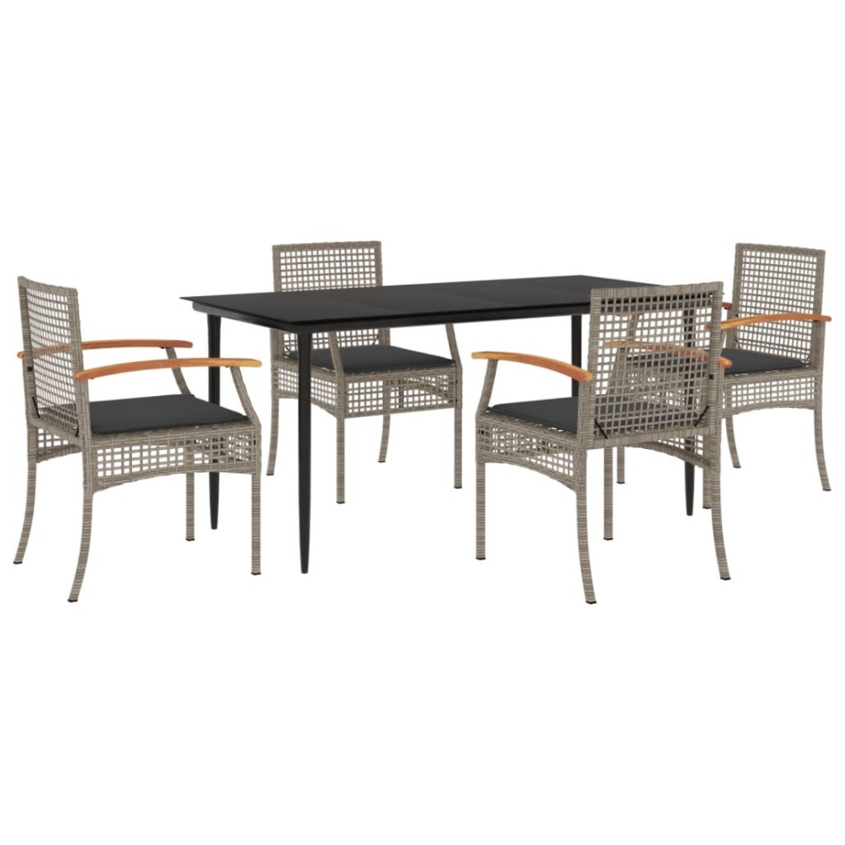 Set comedor de jardín 5 piezas con cojines ratán sintético