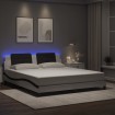 Estructura de cama con luz LED cuero PE blanco negro 180x200 cm