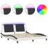 Estructura de cama con luz LED cuero PE blanco negro 180x200