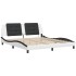 Estructura de cama con luz LED cuero PE blanco negro 180x200
