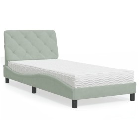 Cama con colchón terciopelo gris claro 90x200