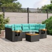 Set de sofás de jardín 7 pzas con cojines ratán sintético negro