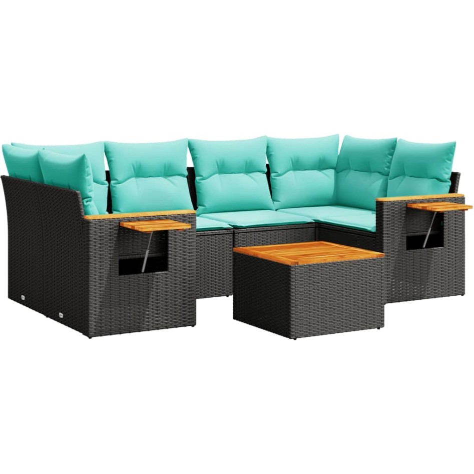 Set de sofás de jardín 7 pzas con cojines ratán sintético