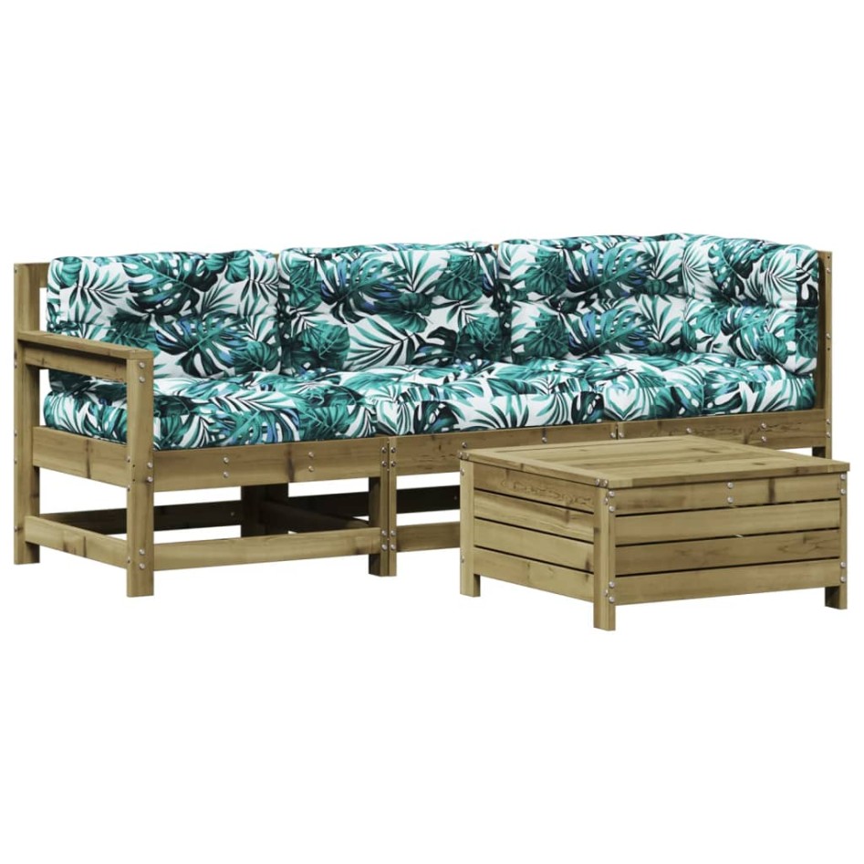 Juego de muebles jardín 4 pzas y cojines madera pino