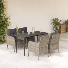 Set comedor de jardín 5 pzas cojines ratán sintético gris