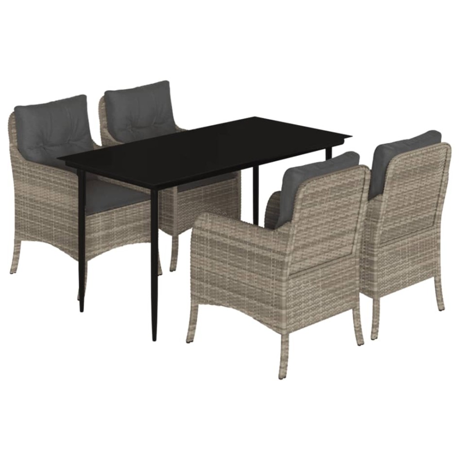Set comedor de jardín 5 pzas cojines ratán sintético gris