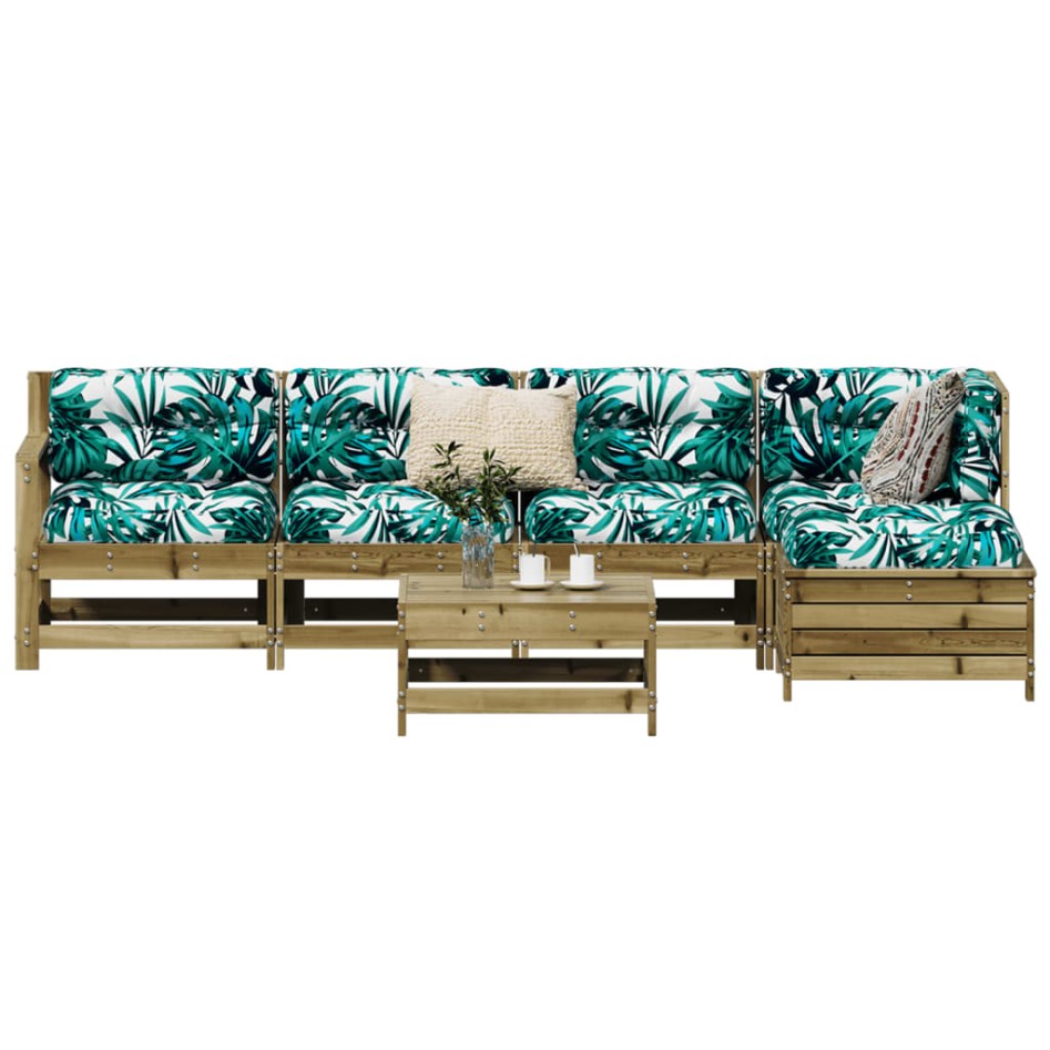 Juego de sofás de jardín 6 piezas madera de pino