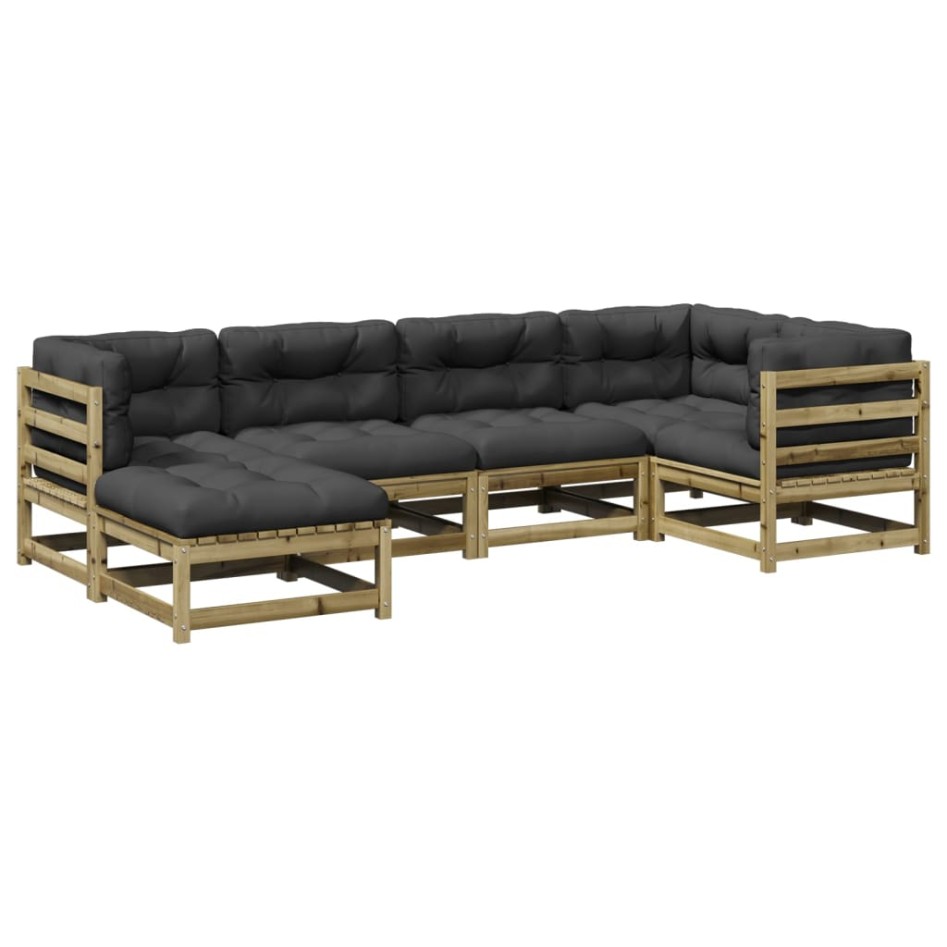 Juego de sofás jardín 6 pzas con cojines madera pino
