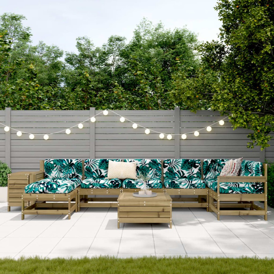 Juego de sofás de jardín 9 pzas madera de pino