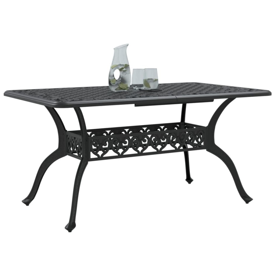 Mesa de jardín aluminio fundido negro 150x90x72