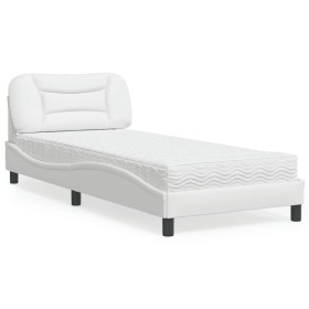 Cama con colchón cuero sintético blanco 90x200