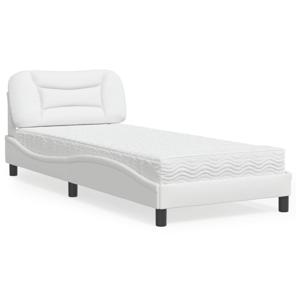 Cama con colchón cuero sintético blanco 90x200